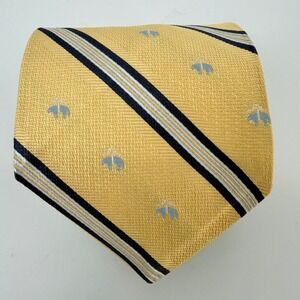 Brooks Brothers Mens Silk Tie Yellow Blue Repp Stripe Golden Fleece Logo 59x3.25